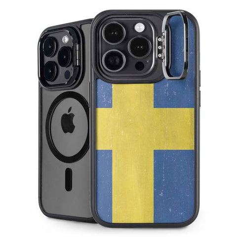 Sweden Flag Distressed iPhone 15 Pro Max Kickstand Case
